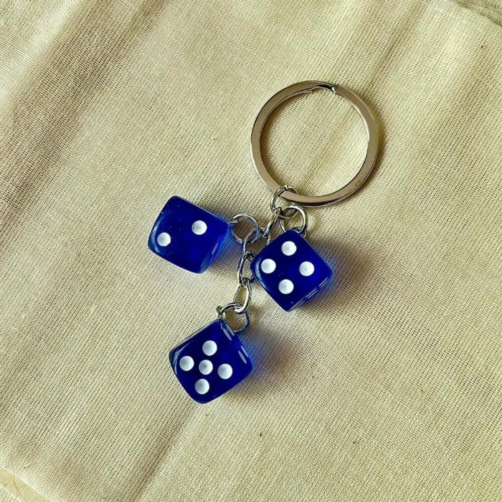 y2k 2000s blue dice keyring for keychain